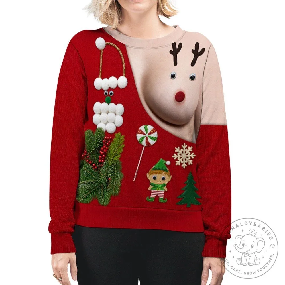 Funny Reindeer Nipple Christmas Ugly Sweater for Couples 15 Funny Reindeer Nipple Christmas Ugly Sweater for Couples