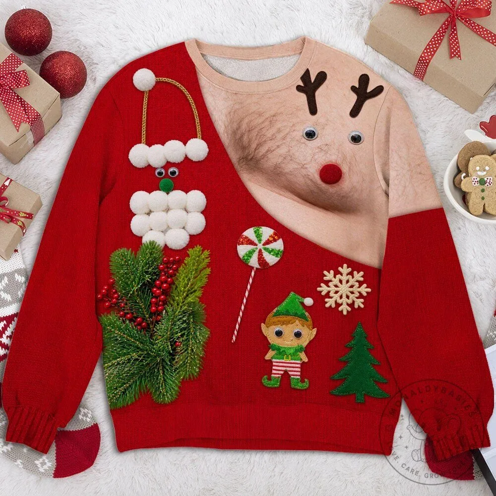 Funny Reindeer Nipple Christmas Ugly Sweater for Couples 20 Funny Reindeer Nipple Christmas Ugly Sweater for Couples