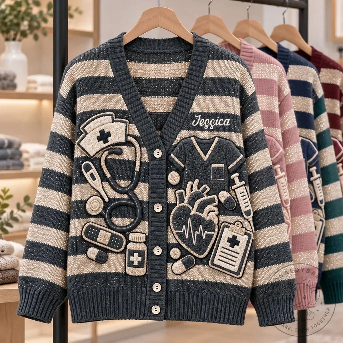 Personalized Nurse Life Custom Name Cardigan Sweater for Nurses