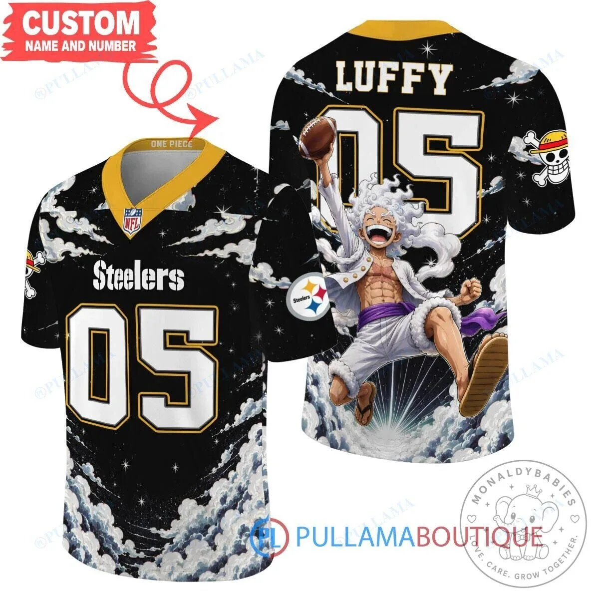 Pittsburgh Steelers Football Jersey Custom Luffy Gear 5 Anime Fan Apparel