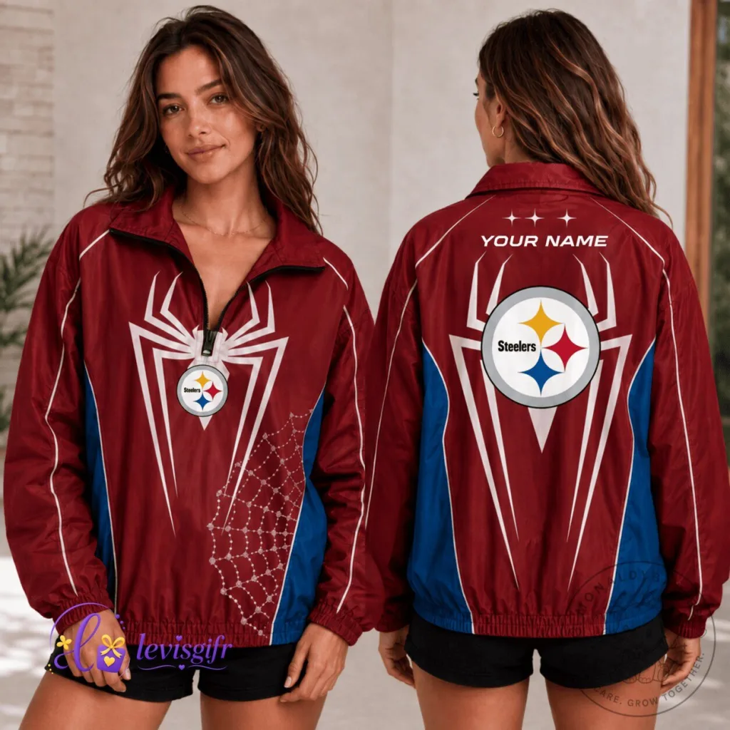 Pittsburgh Football Steelers Spider-Man Personalized Quarter Zip Jacket Pittsburgh Football Steelers Spider-Man Personalized Quarter Zip Jacket