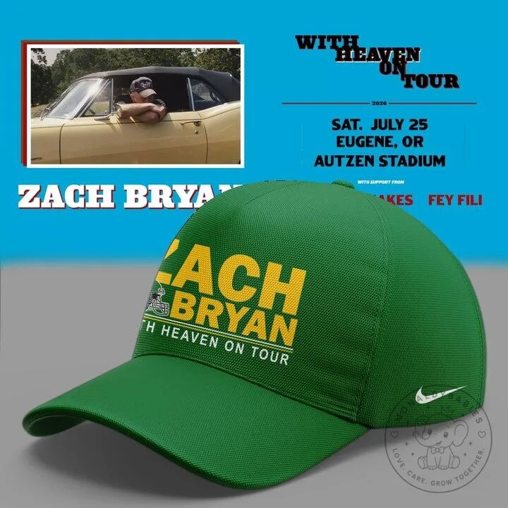 Oregon Ducks Baseball Cap Hat for Zach Bryan With Heaven On Tour 2026 8 Oregon Ducks Baseball Cap Hat for Zach Bryan With Heaven On Tour 2026