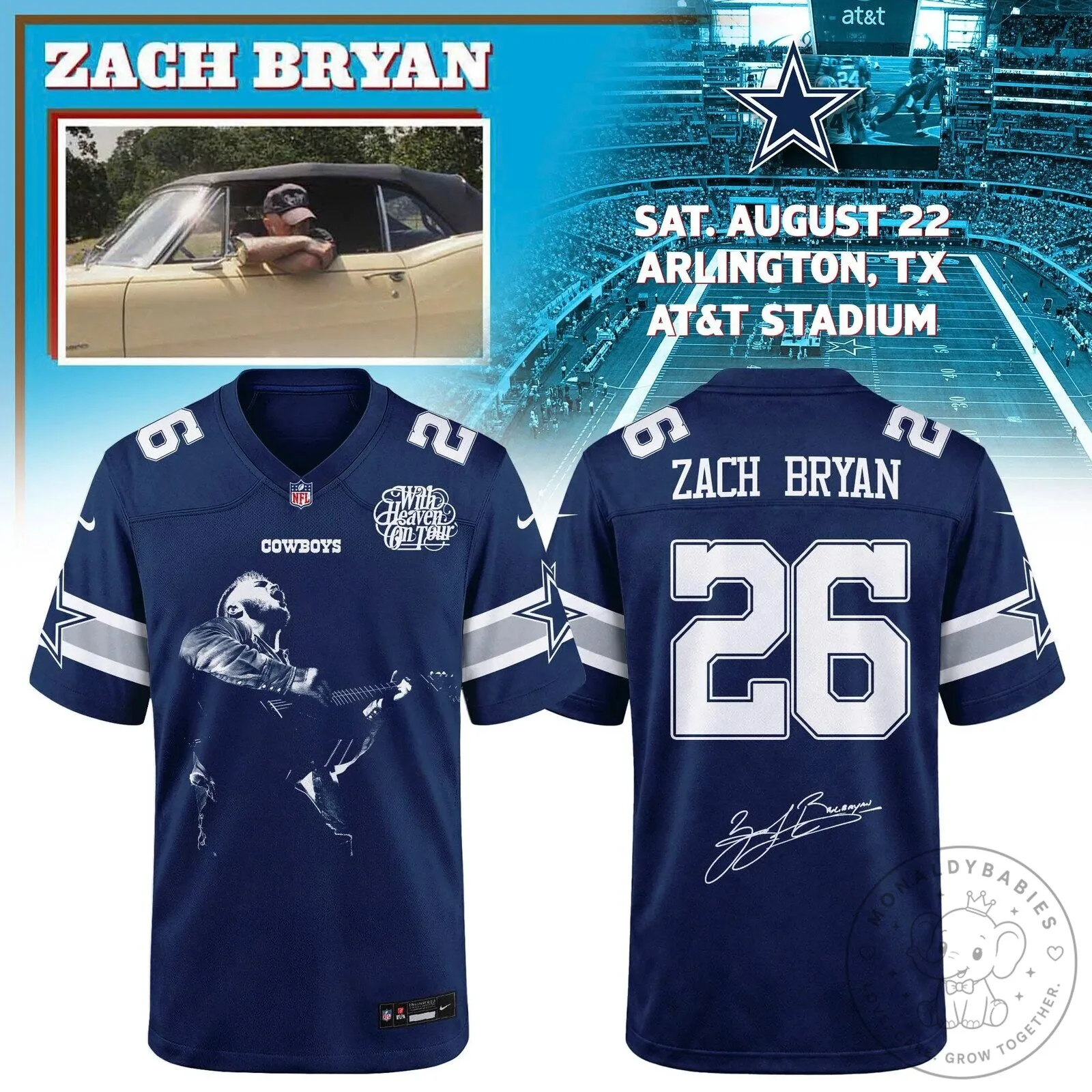 Zach Bryan Dallas Cowboys With Heaven On Tour 2026 Football Jersey 2 Zach Bryan Dallas Cowboys With Heaven On Tour 2026 Football Jersey