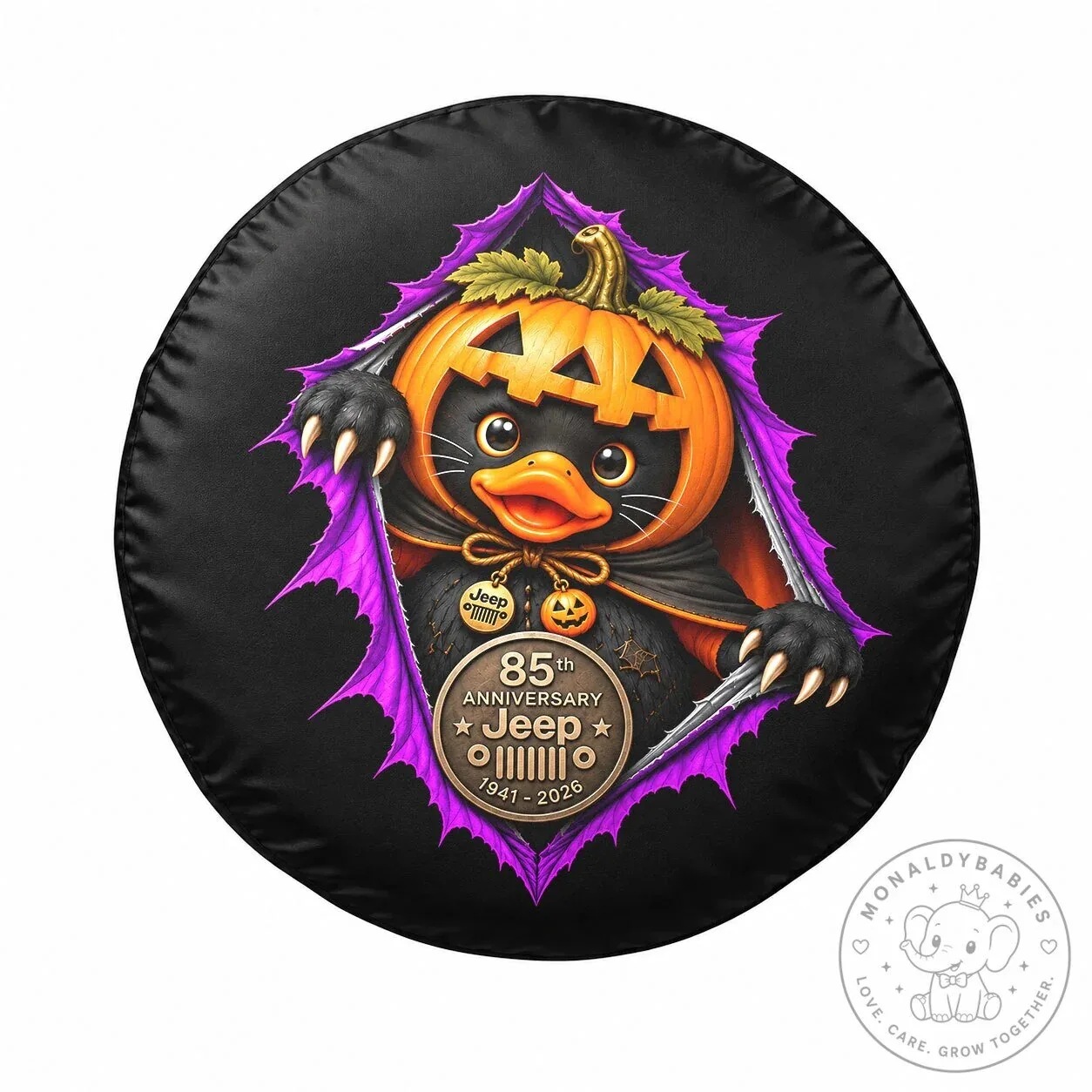 Jeep 85th Anniversary Halloween Black Cat Duck Pumpkin Spare Tire Cover