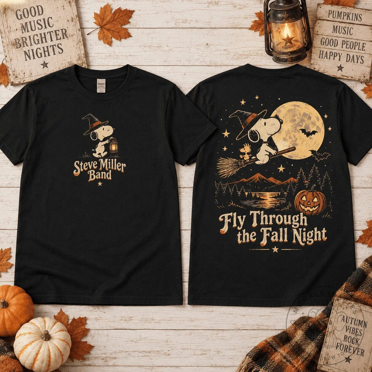 Snoopy Steve Miller Band Halloween Fly Through The Fall Night T-Shirt