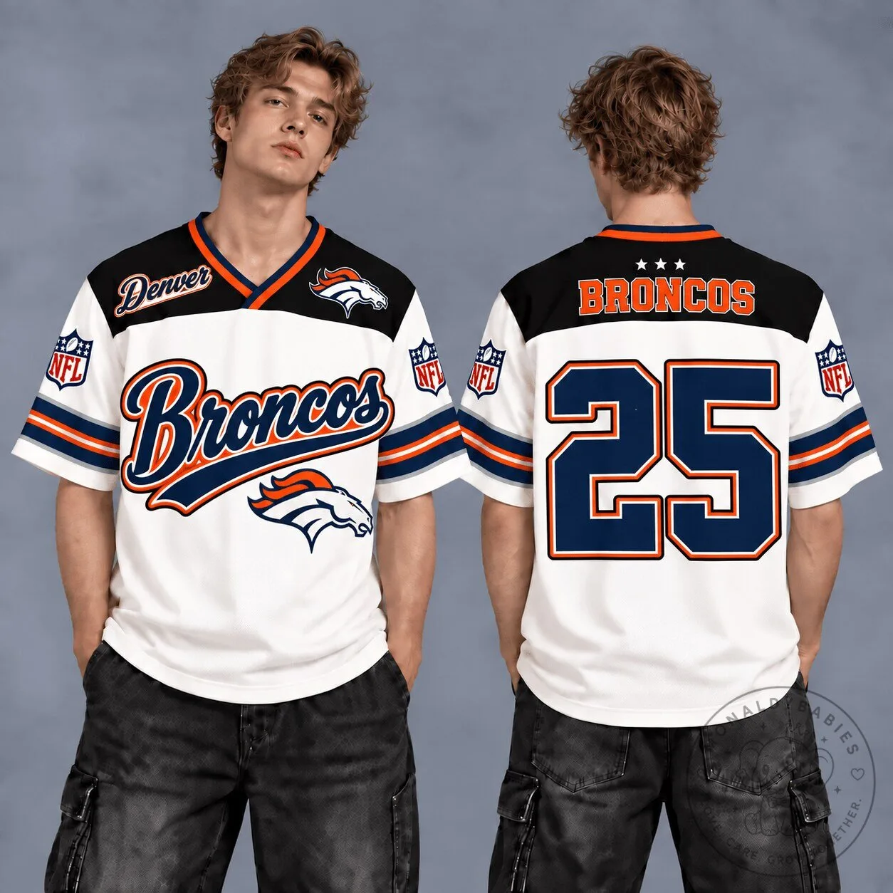 Denver Broncos Football Team Fan V-Neck Jersey Shirt 1 Denver Broncos Football Team Fan V-Neck Jersey Shirt