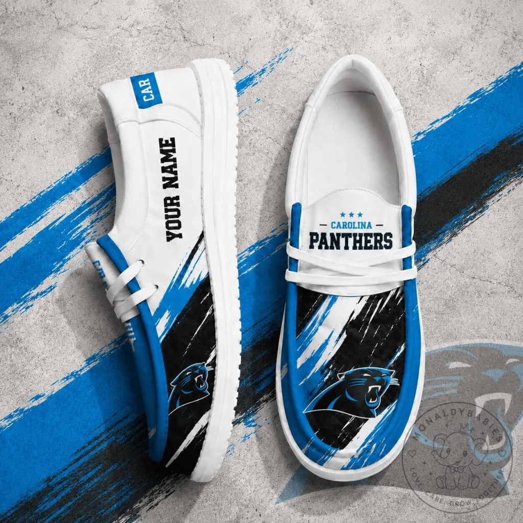 Carolina Panthers Personalized Blue Black White Custom Name Shoes Carolina Panthers Personalized Blue Black White Custom Name Shoes