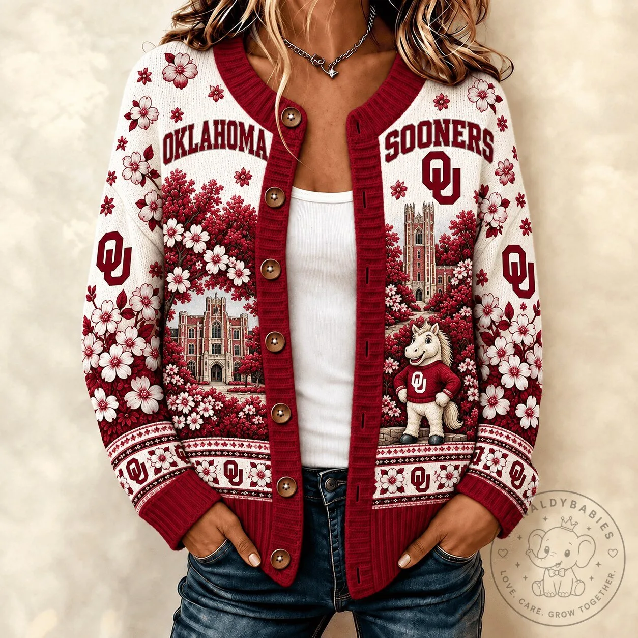 Oklahoma Sooners Premium Heritage Floral Cardigan Sweater