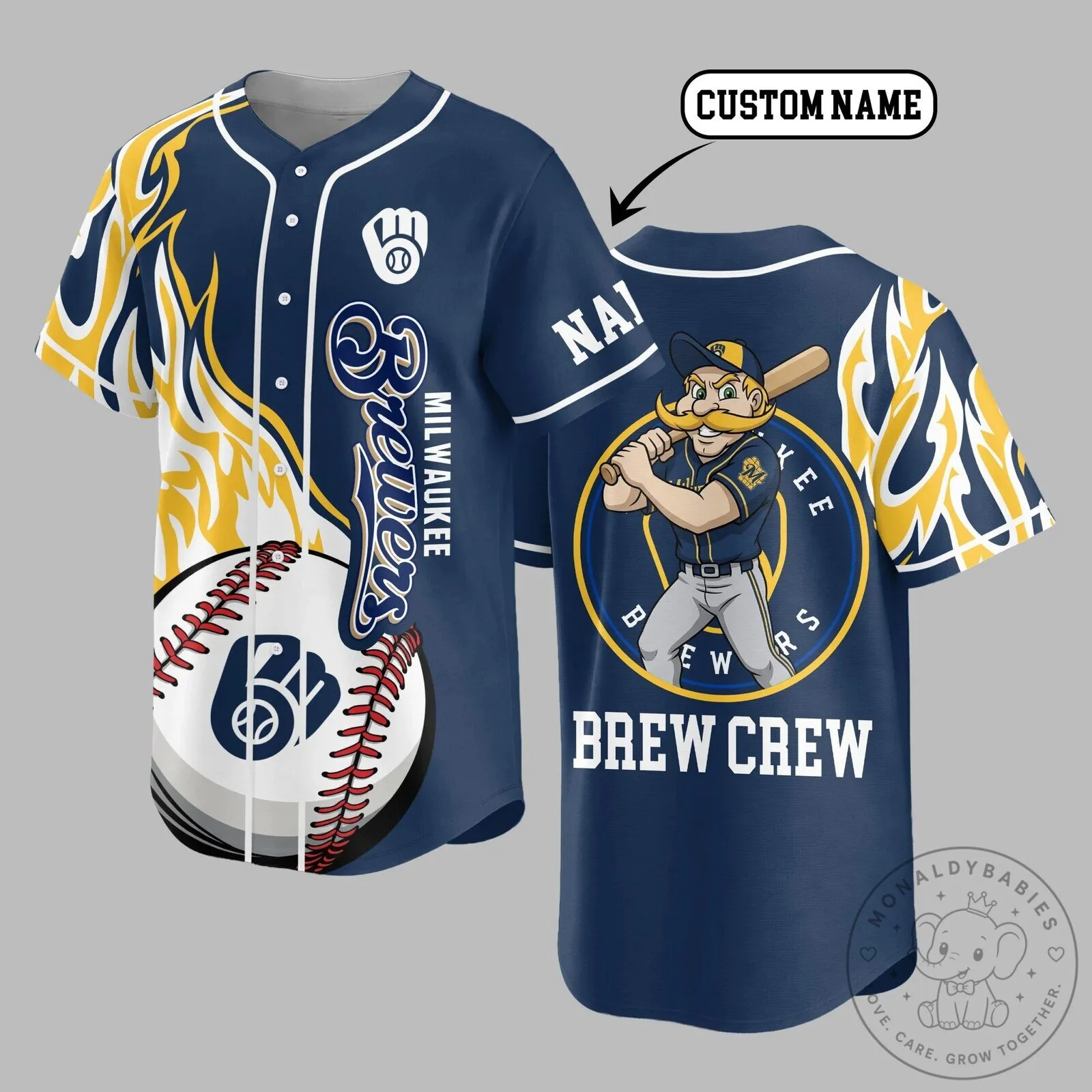 Milwaukee Brewers Baseball Jersey with Custom Name and Brew Crew Design