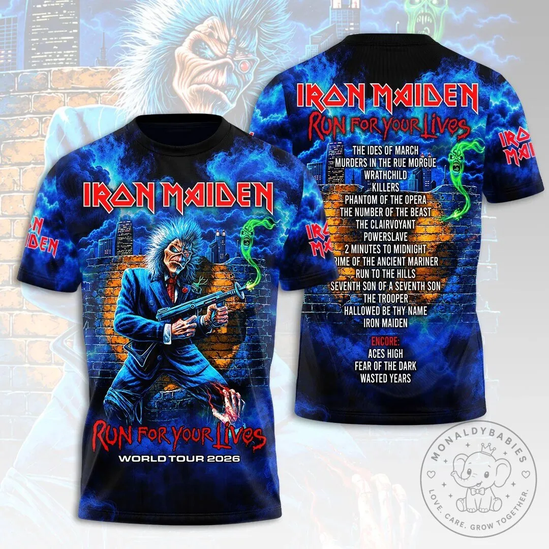 2026 Run For Your Lives World Tour T-Shirt with Iron Maiden Graphic Print