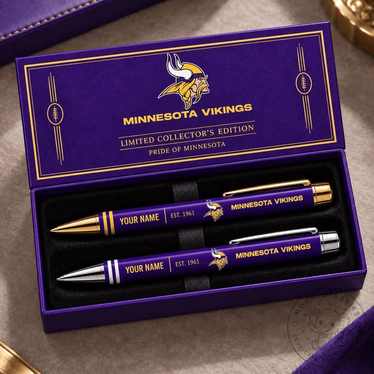 Minnesota Vikings Personalized Ballpoint Pen Set, Custom Engraved Gift