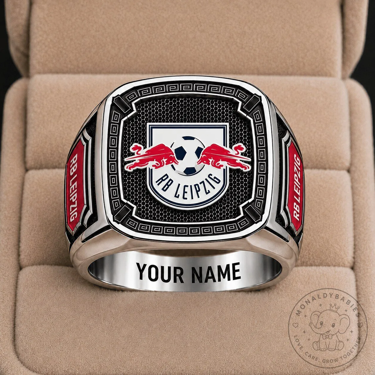 RB Leipzig Bundesliga Soccer Club Custom Engraved Stainless Steel Ring