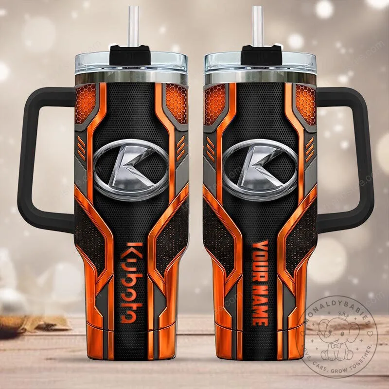 Kubota Company Logo Orange Black Stainless Steel Tumbler