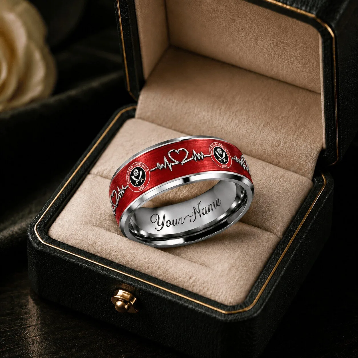 Sheffield United Football Club Heartbeat Custom Name Ring for Fans