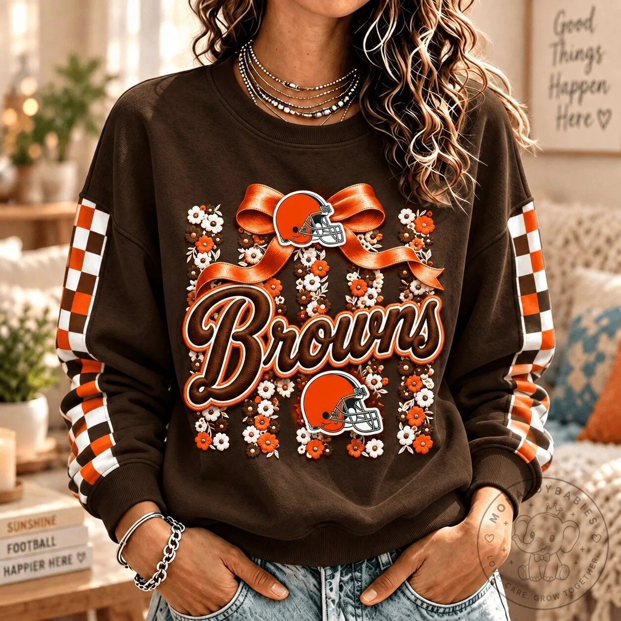 Cleveland Browns Football Team Floral Pattern Brown Sweatshirt