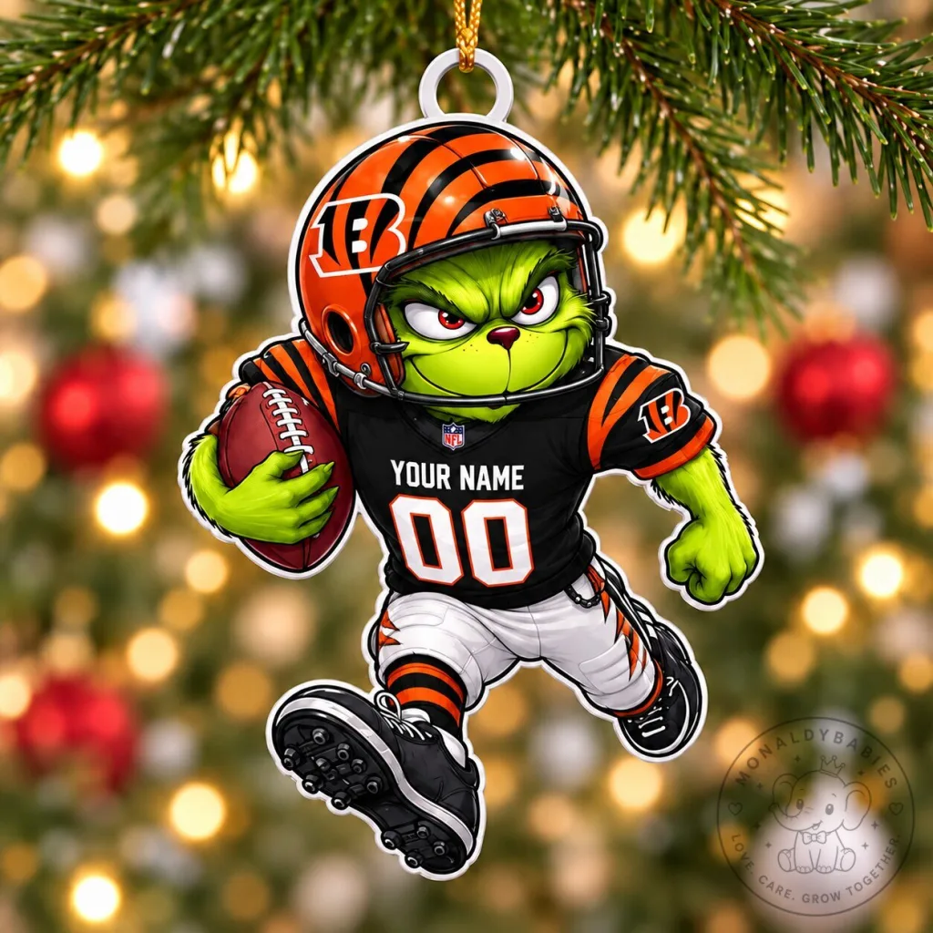 Cincinnati Bengals Grinch Custom Name and Number Christmas Tree Ornament Cincinnati Bengals Grinch Custom Name and Number Christmas Tree Ornament