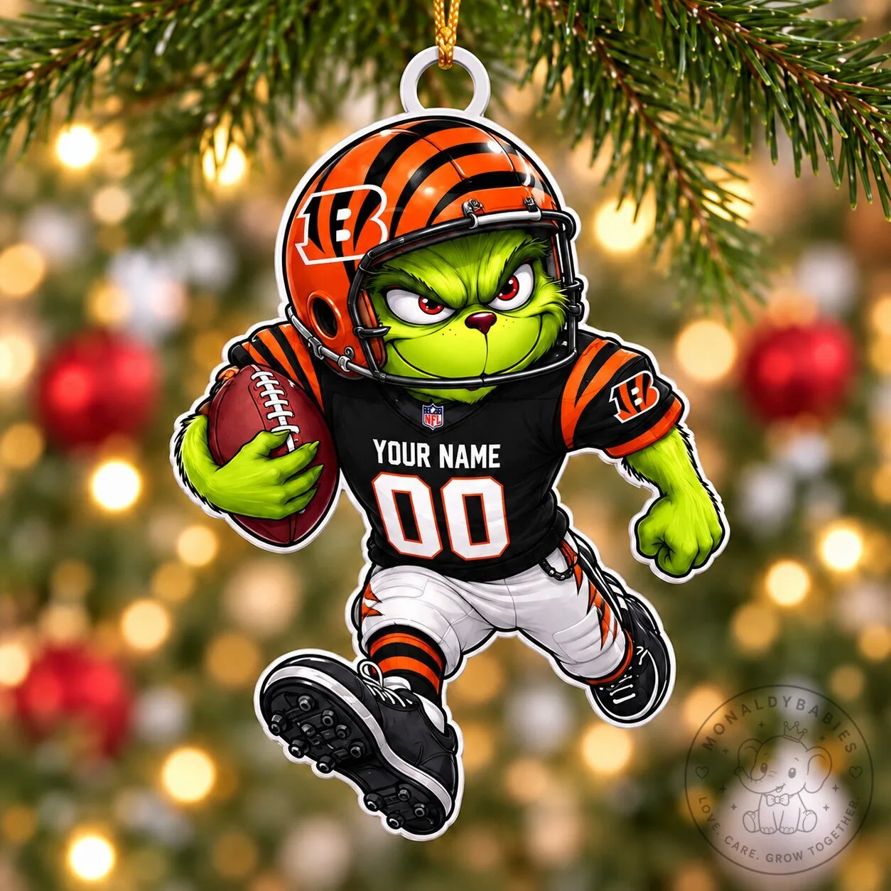Cincinnati Bengals Grinch Custom Name and Number Christmas Tree Ornament