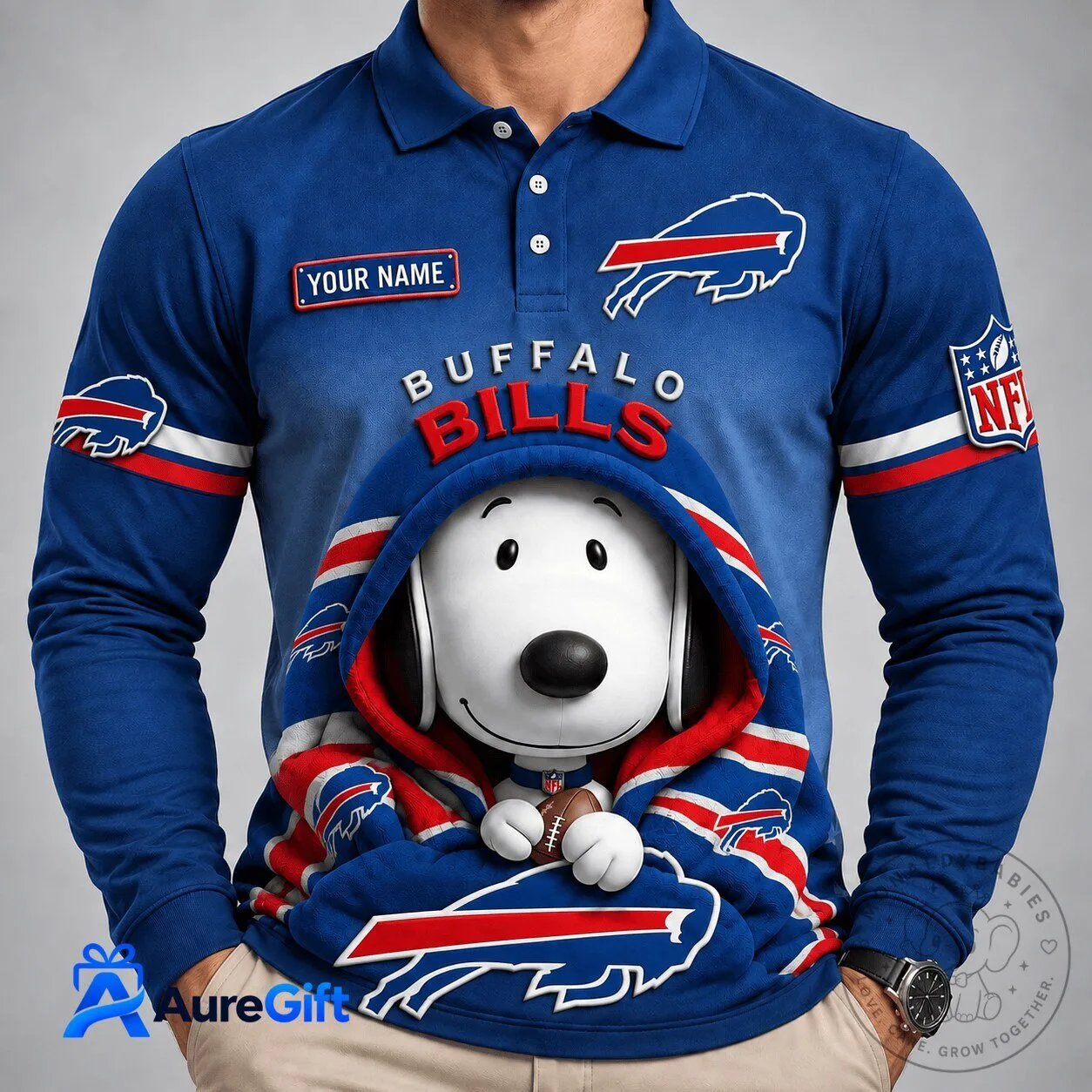 Buffalo Bills Snoopy Christmas Kick Off Personalized Long Sleeve Polo Shirt