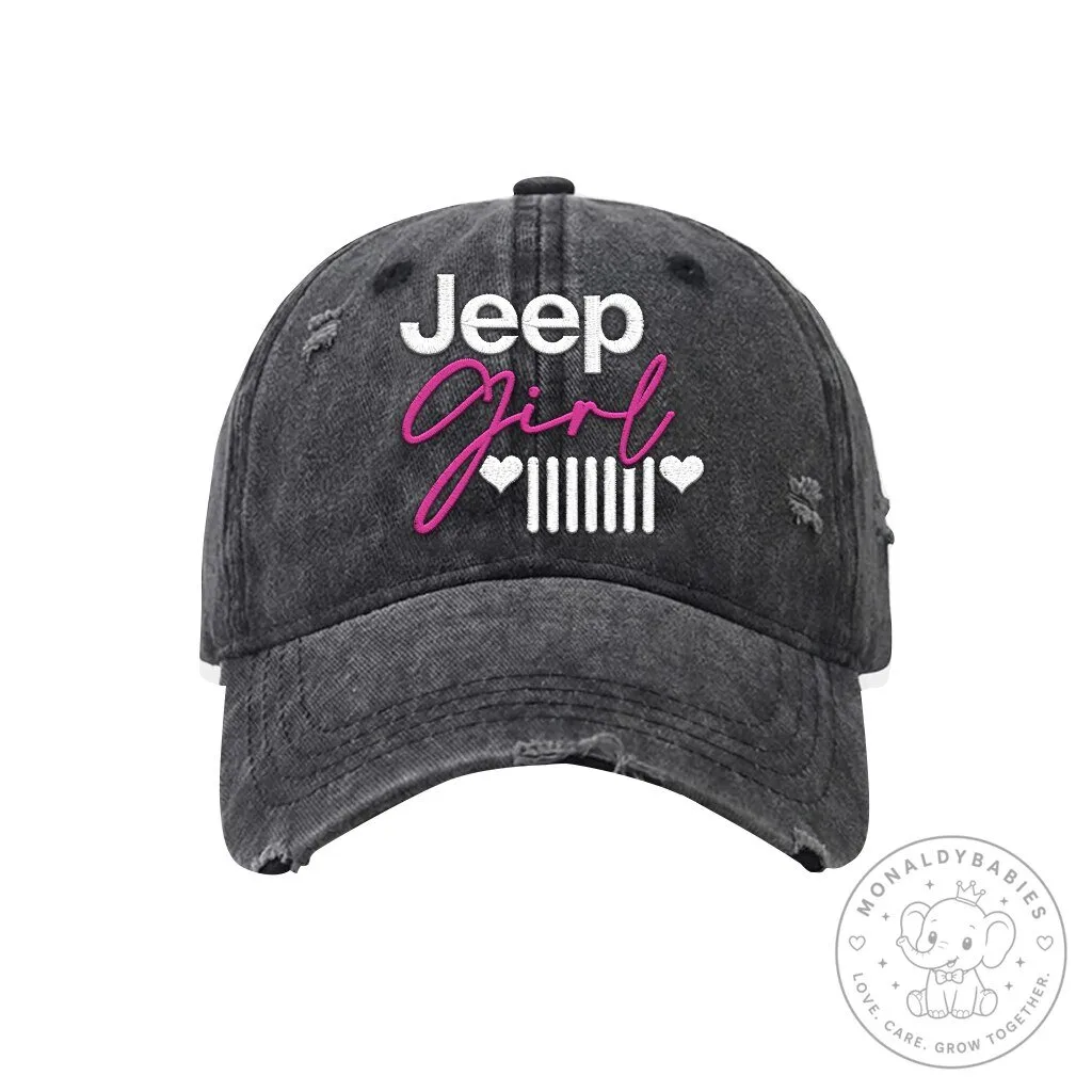Jeep Girl Distressed Embroidered Washed Cotton Baseball Cap Hat 15 Jeep Girl Distressed Embroidered Washed Cotton Baseball Cap Hat