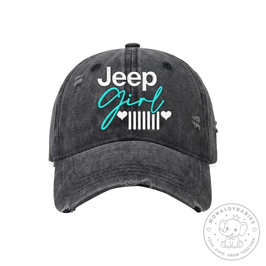 Jeep Girl Distressed Embroidered Washed Cotton Baseball Cap Hat 16 Jeep Girl Distressed Embroidered Washed Cotton Baseball Cap Hat