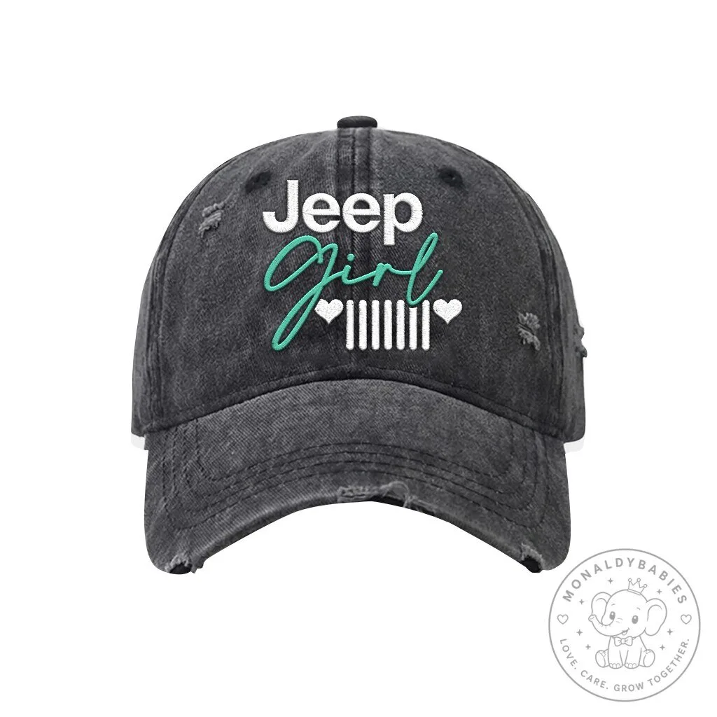 Jeep Girl Distressed Embroidered Washed Cotton Baseball Cap Hat 17 Jeep Girl Distressed Embroidered Washed Cotton Baseball Cap Hat