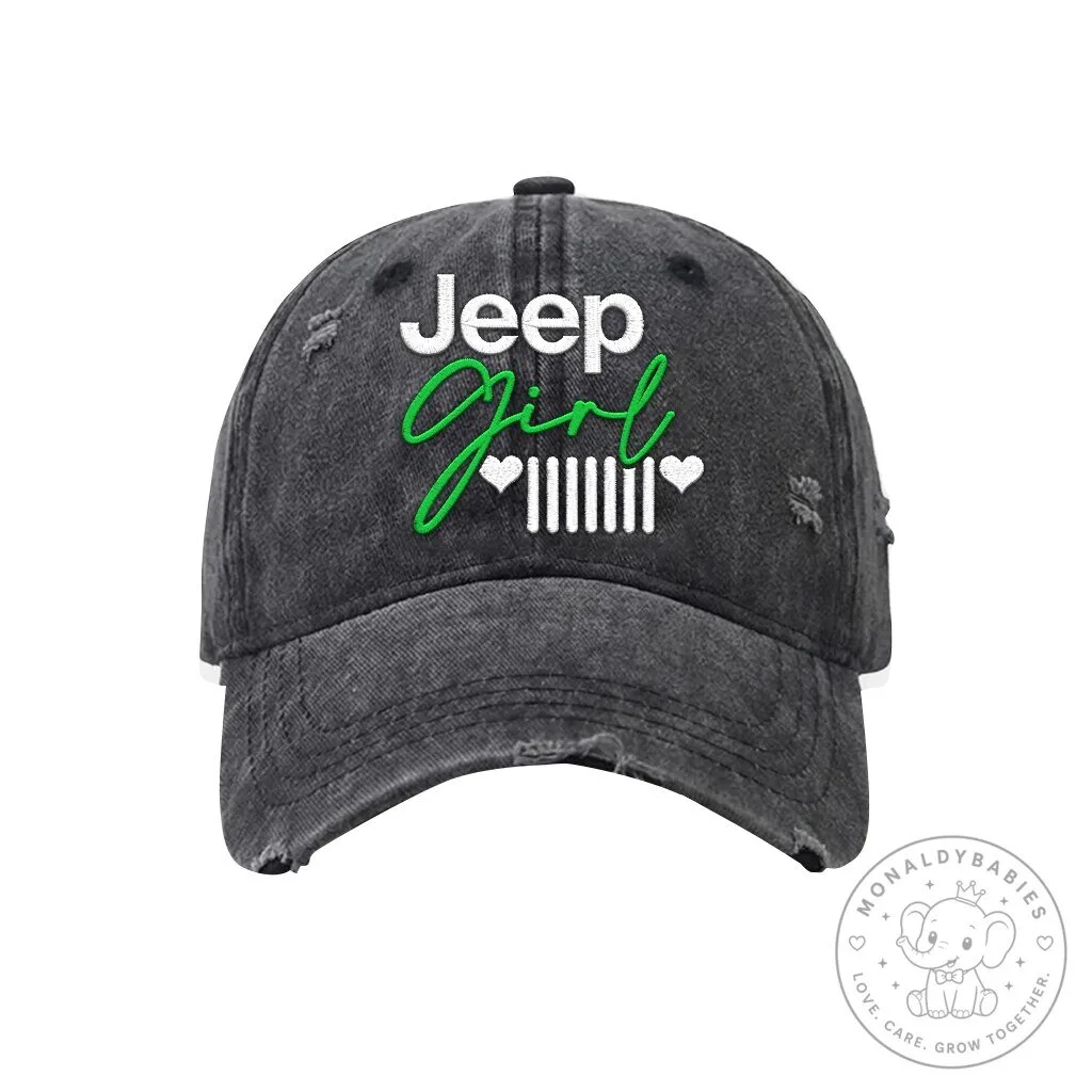Jeep Girl Distressed Embroidered Washed Cotton Baseball Cap Hat 18 Jeep Girl Distressed Embroidered Washed Cotton Baseball Cap Hat