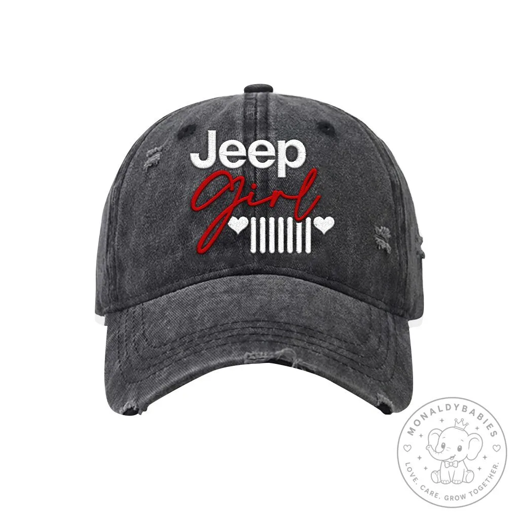 Jeep Girl Distressed Embroidered Washed Cotton Baseball Cap Hat 19 Jeep Girl Distressed Embroidered Washed Cotton Baseball Cap Hat
