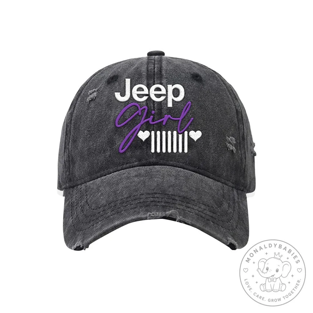 Jeep Girl Distressed Embroidered Washed Cotton Baseball Cap Hat 20 Jeep Girl Distressed Embroidered Washed Cotton Baseball Cap Hat