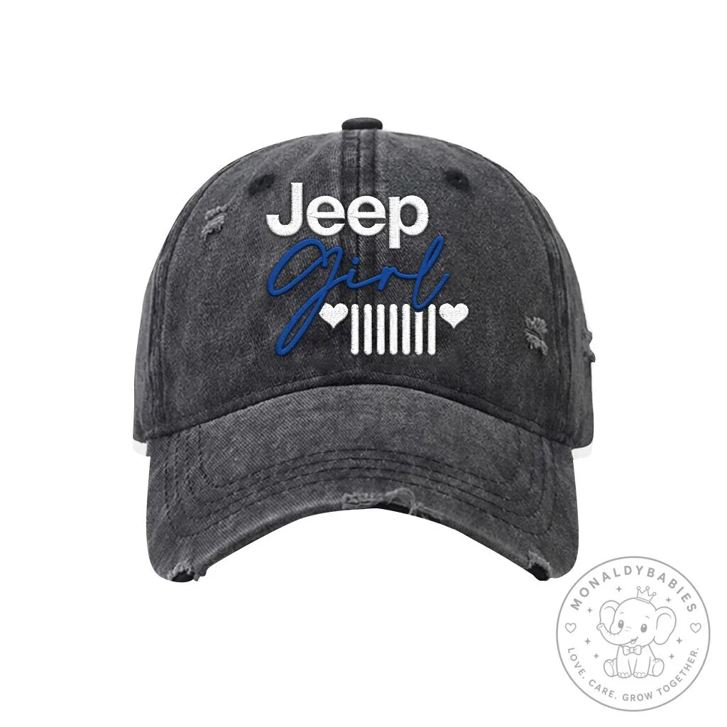 Jeep Girl Distressed Embroidered Washed Cotton Baseball Cap Hat 21 Jeep Girl Distressed Embroidered Washed Cotton Baseball Cap Hat