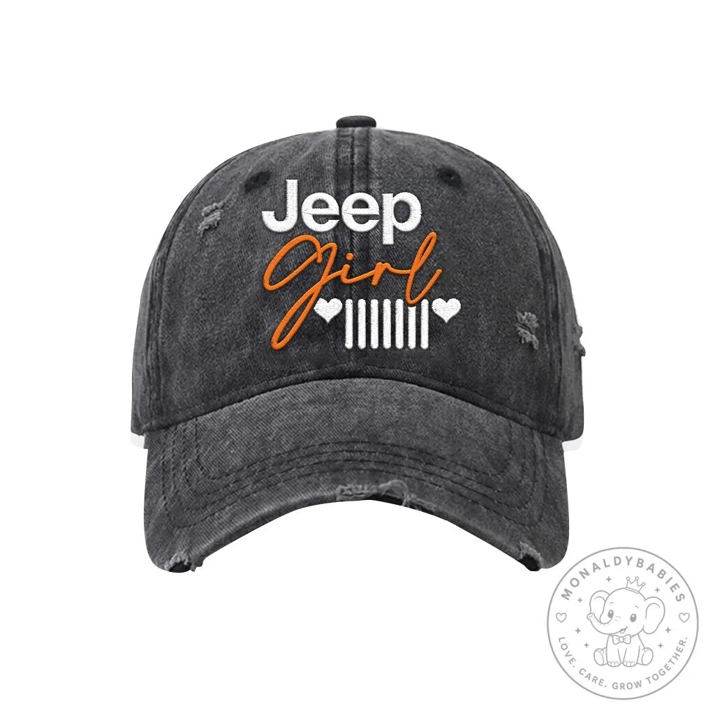 Jeep Girl Distressed Embroidered Washed Cotton Baseball Cap Hat 22 Jeep Girl Distressed Embroidered Washed Cotton Baseball Cap Hat