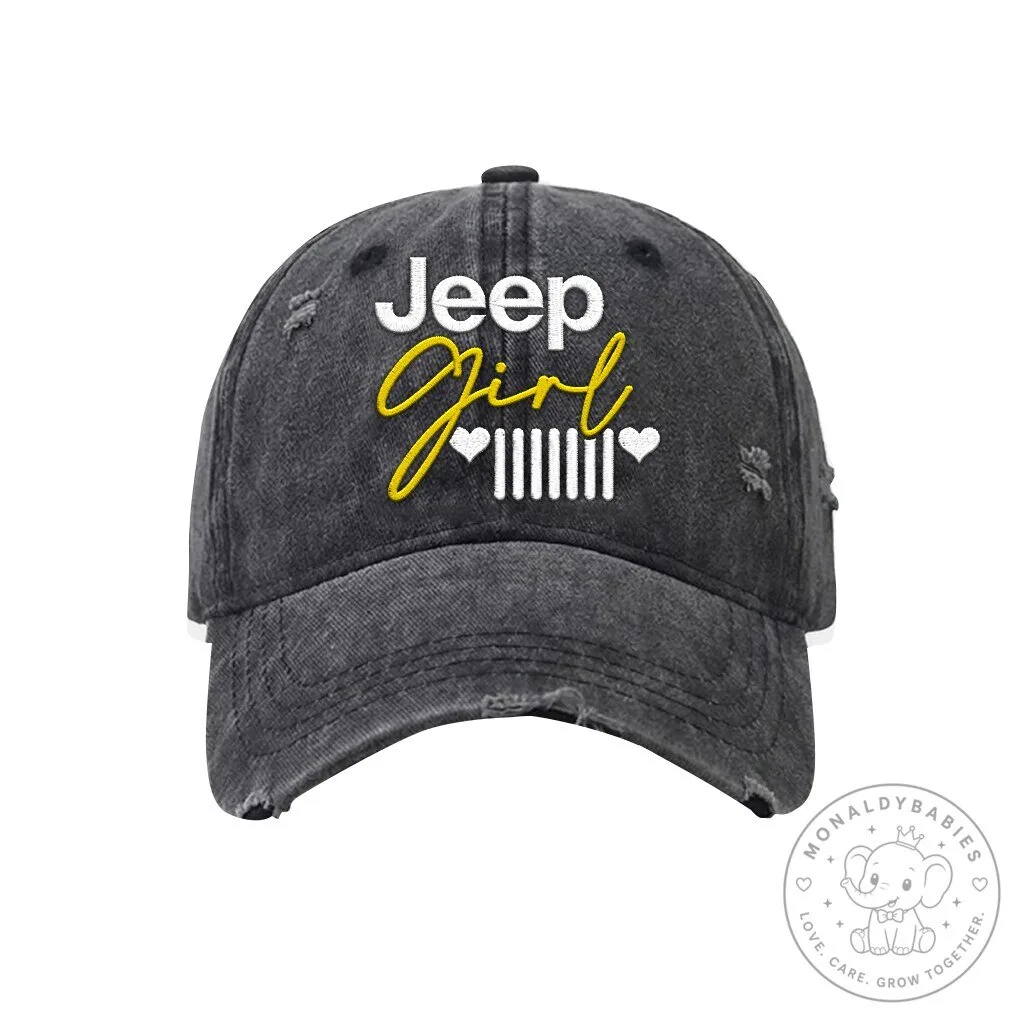 Jeep Girl Distressed Embroidered Washed Cotton Baseball Cap Hat 23 Jeep Girl Distressed Embroidered Washed Cotton Baseball Cap Hat