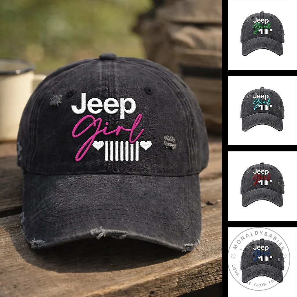 Jeep Girl Distressed Embroidered Washed Cotton Baseball Cap Hat 24 Jeep Girl Distressed Embroidered Washed Cotton Baseball Cap Hat