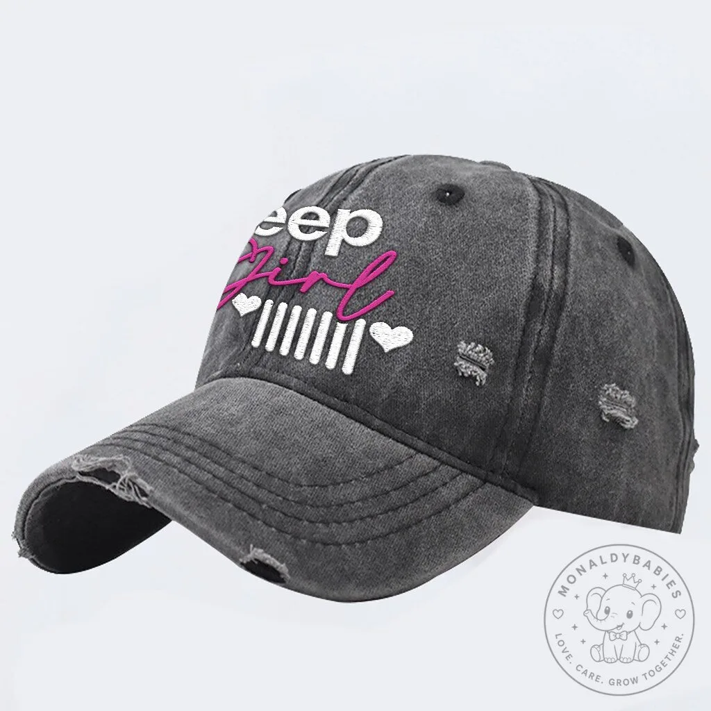 Jeep Girl Distressed Embroidered Washed Cotton Baseball Cap Hat 25 Jeep Girl Distressed Embroidered Washed Cotton Baseball Cap Hat