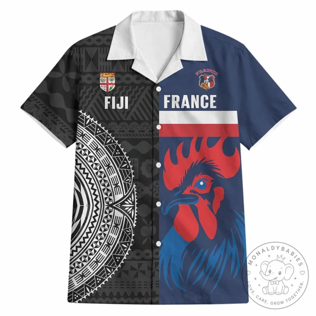 Fiji and France Rugby Teams Split Design Hawaiian Shirt