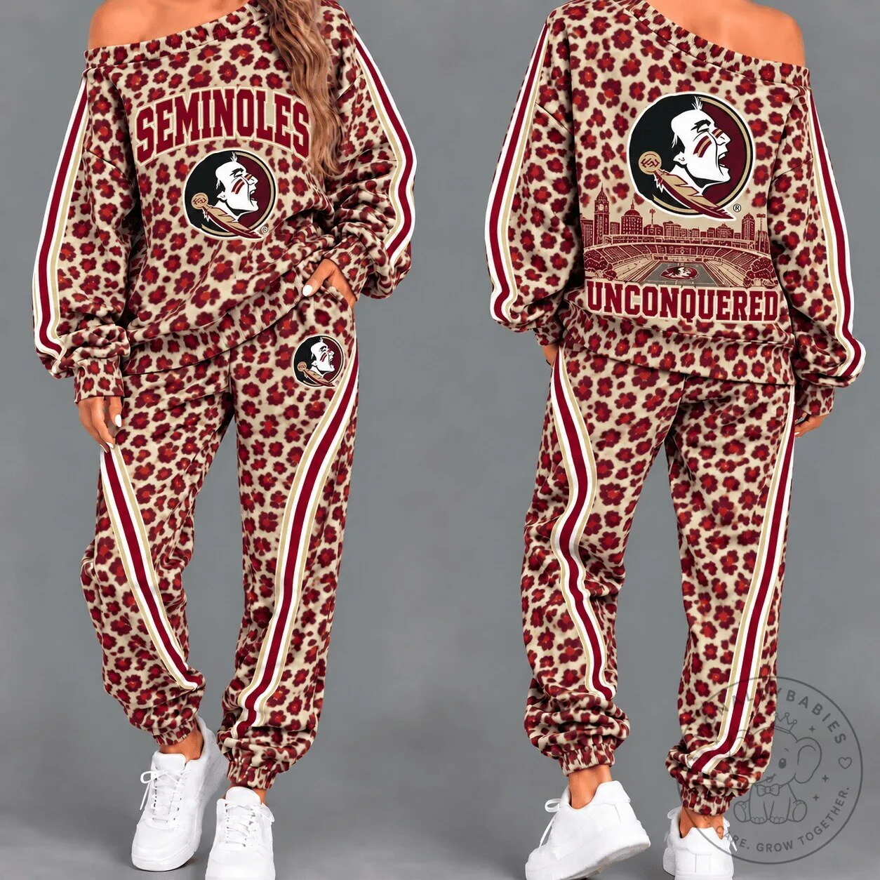 Florida State Seminoles Women's Leopard Print Off Shoulder Tracksuit