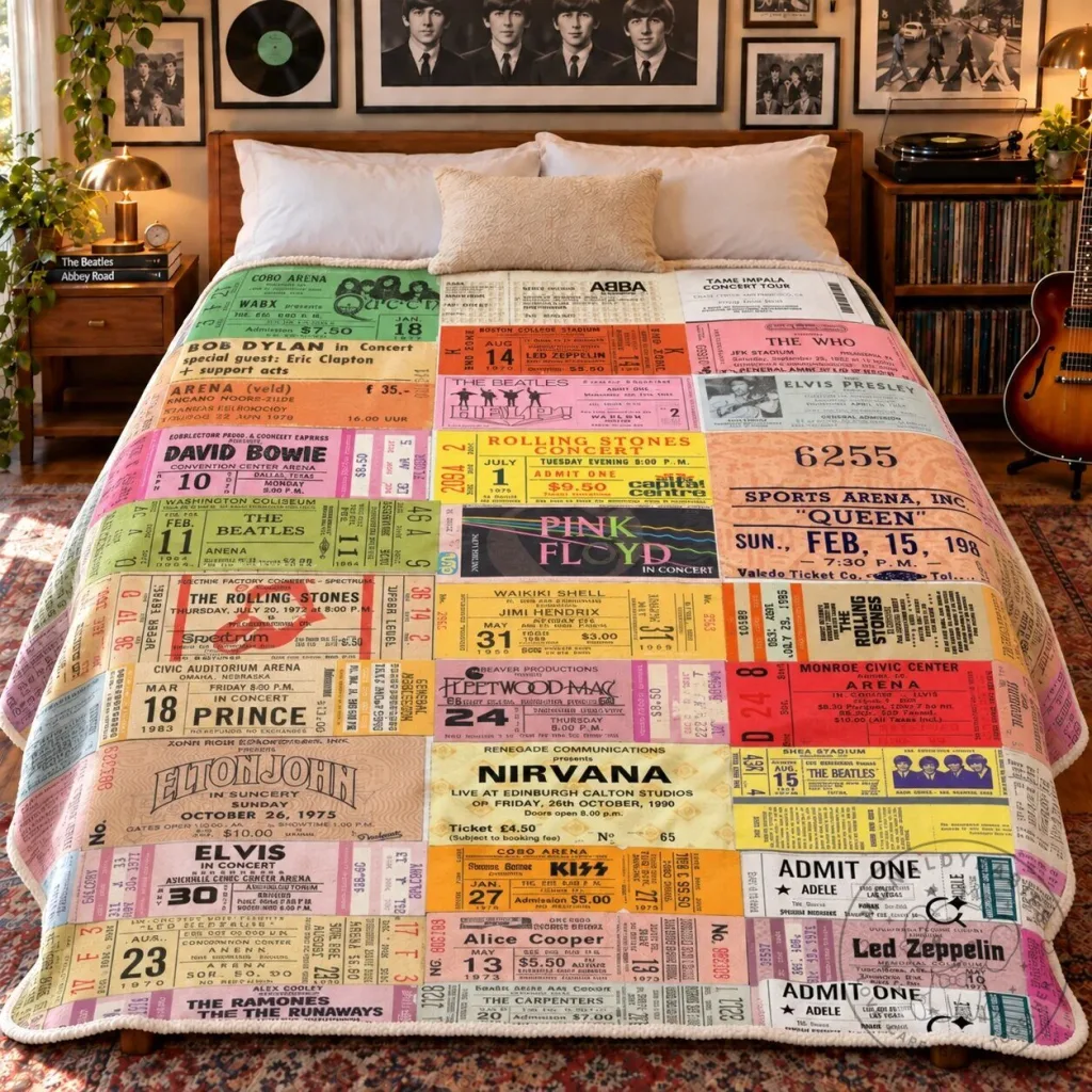 Vintage Classic Rock Concert Ticket Stubs Music Legends Sherpa Blanket Vintage Classic Rock Concert Ticket Stubs Music Legends Sherpa Blanket