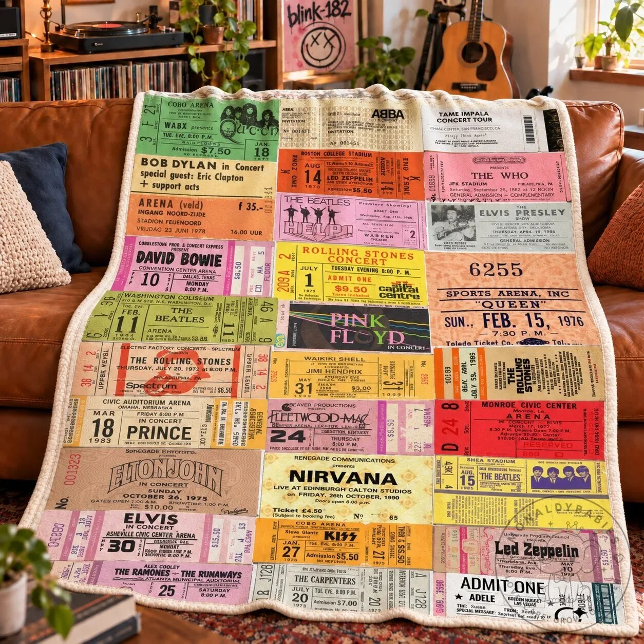 Vintage Classic Rock Concert Ticket Stubs Music Legends Sherpa Blanket 7 Vintage Classic Rock Concert Ticket Stubs Music Legends Sherpa Blanket