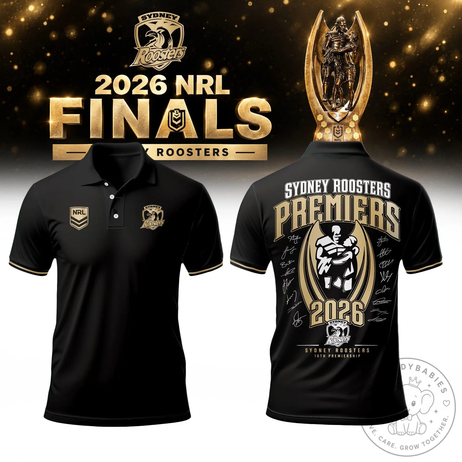Sydney Roosters 2026 NRL Premiers Edition Black Polo Shirt