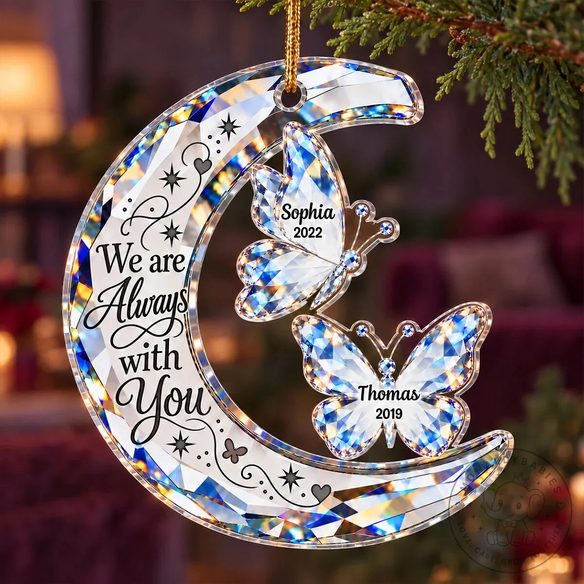 Personalized Memorial Always With You Moon and Butterfly Acrylic Ornament 1 Personalized Memorial Always With You Moon and Butterfly Acrylic Ornament