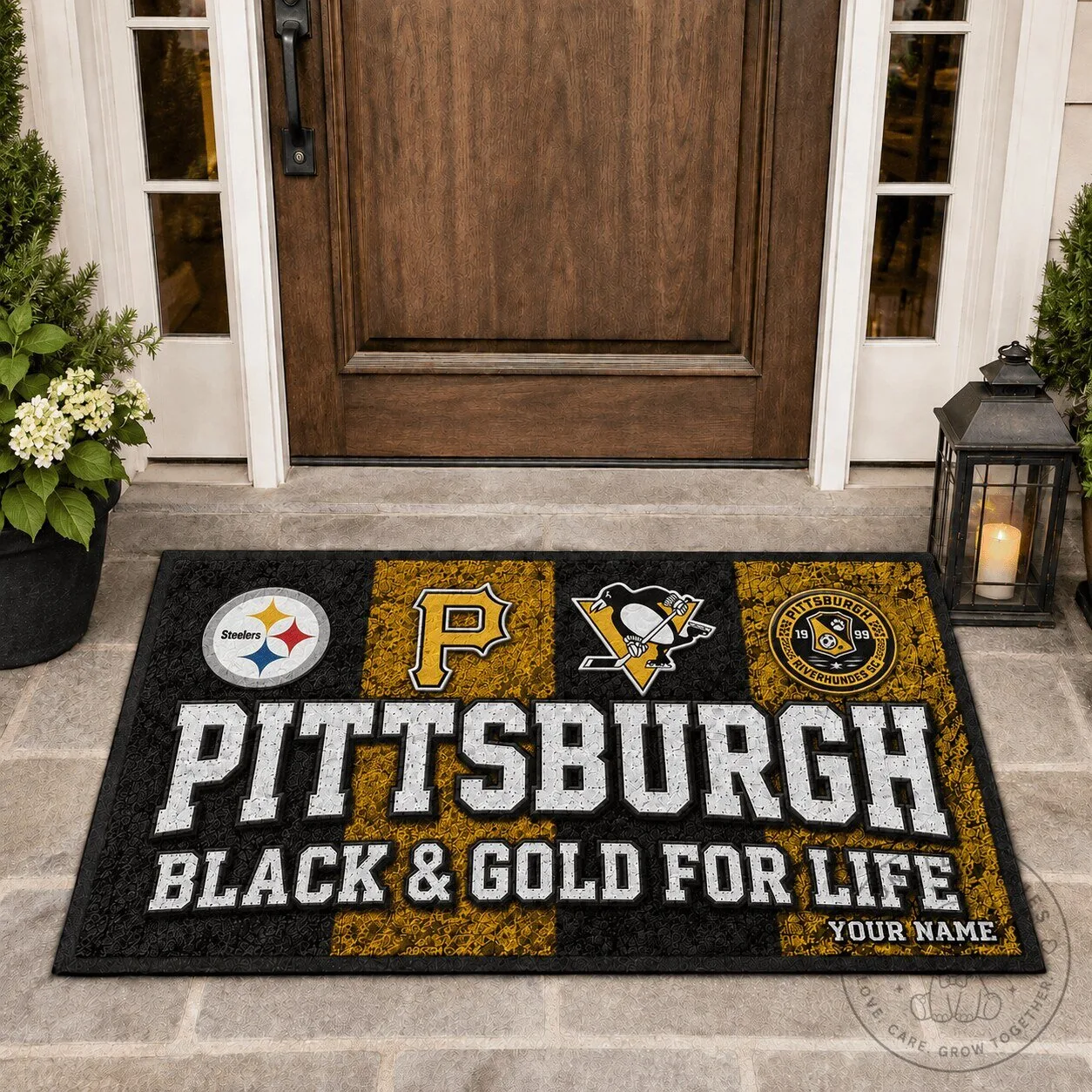Pittsburgh Steelers Penguins Pirates Black and Gold For Life Personalized Doormat 4 Pittsburgh Steelers Penguins Pirates Black and Gold For Life Personalized Doormat