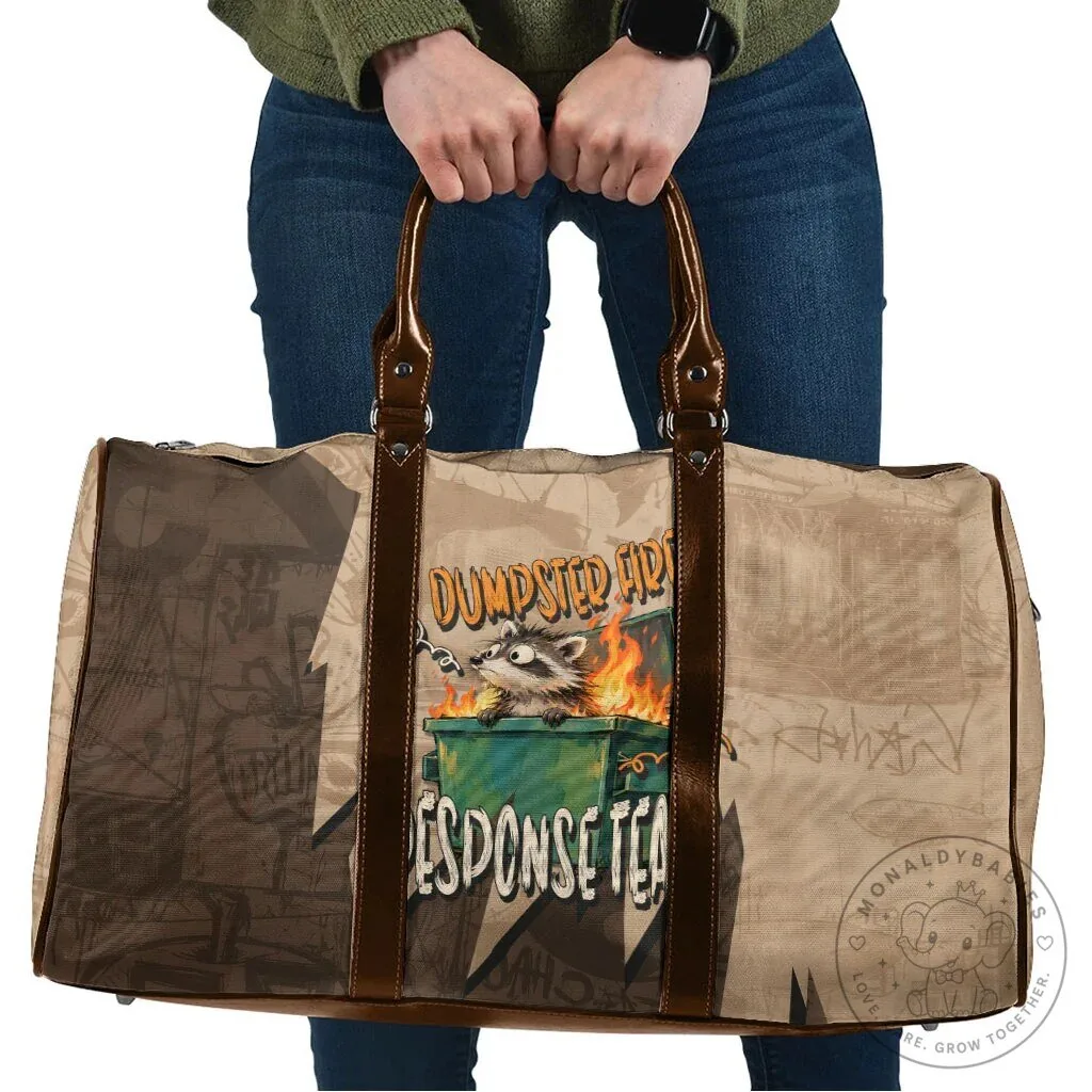 Dumpster Fire Response Team Raccoon Cartoon Vintage Grunge Collage Travel Bag