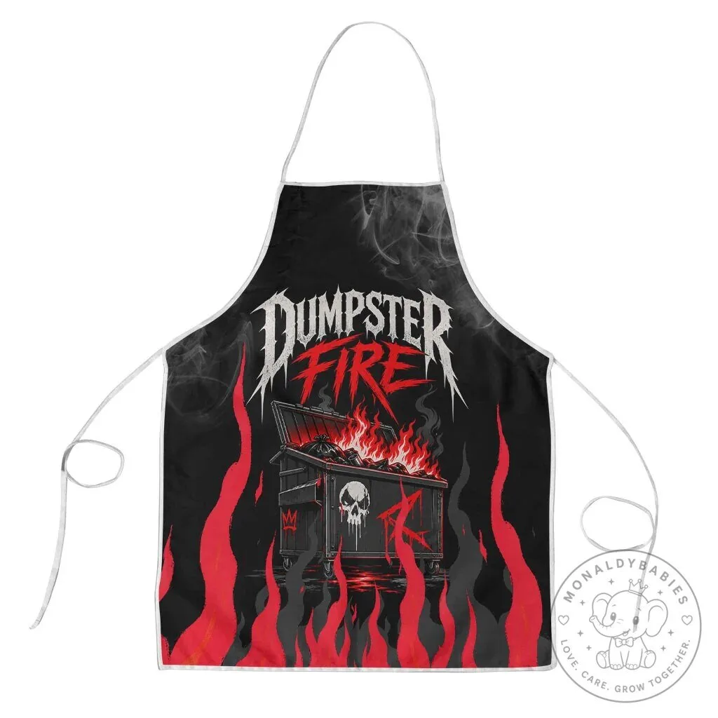 Dumpster Fire Everything Is Fine Skull Flame Sarcastic Black Apron