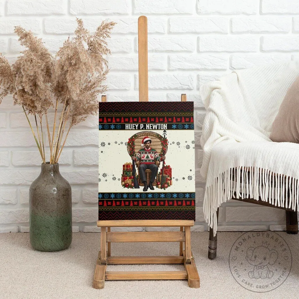 Huey P. Newton Black Panther Christmas Ugly Sweater Canvas Wall Art 9 Huey P. Newton Black Panther Christmas Ugly Sweater Canvas Wall Art