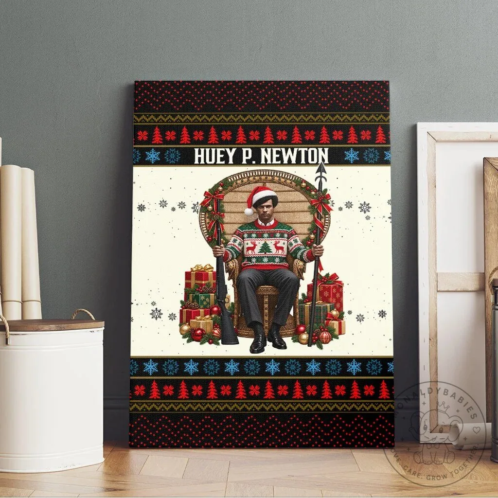 Huey P. Newton Black Panther Christmas Ugly Sweater Canvas Wall Art 11 Huey P. Newton Black Panther Christmas Ugly Sweater Canvas Wall Art