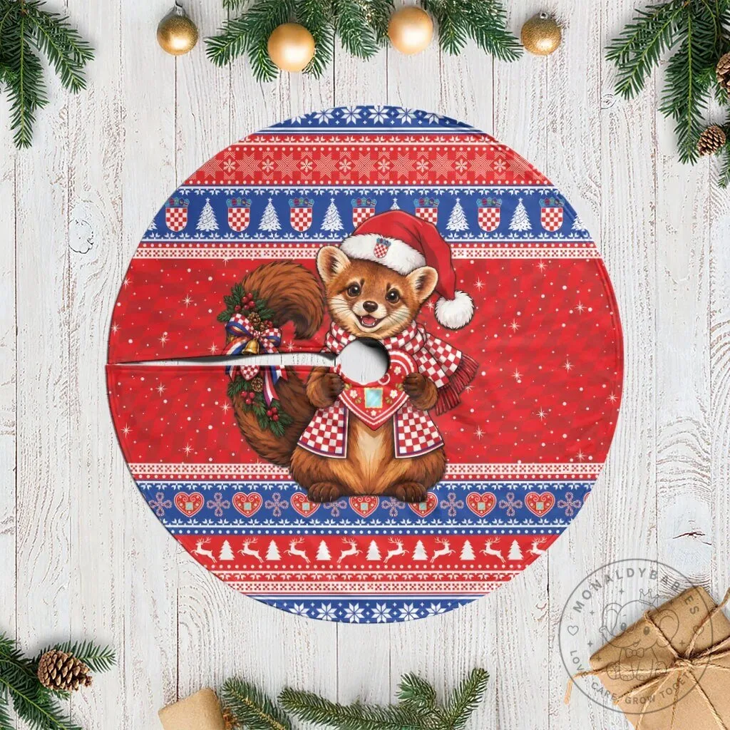 Croatia Kuna Christmas Tree Skirt Hrvatska Licitar Heart Holiday Decor