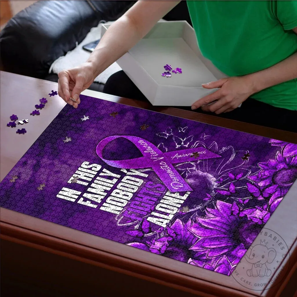 Domestic Violence Awareness Purple Ribbon Nobody Fights Alone Jigsaw Puzzle 7 Domestic Violence Awareness Purple Ribbon Nobody Fights Alone Jigsaw Puzzle