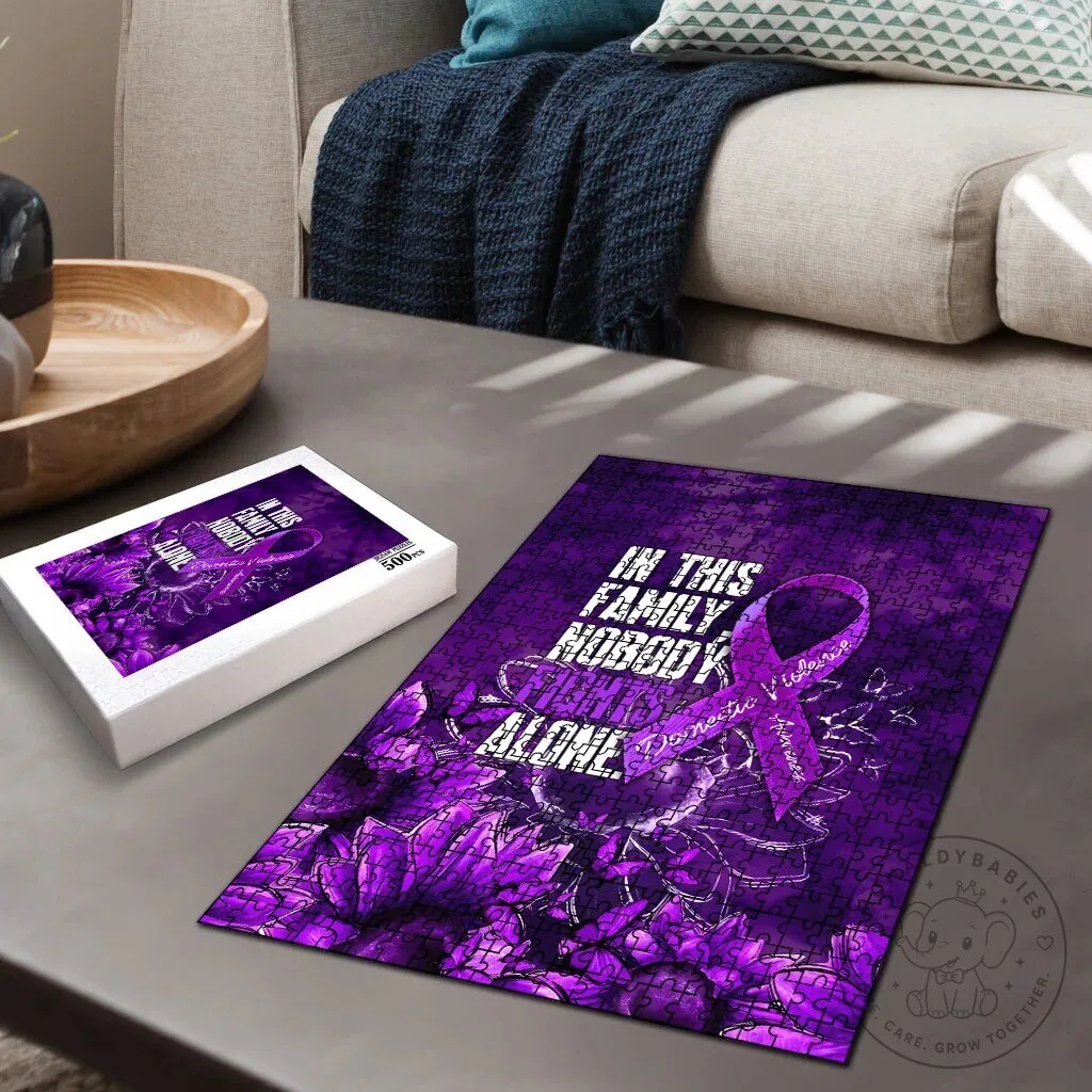 Domestic Violence Awareness Purple Ribbon Nobody Fights Alone Jigsaw Puzzle 8 Domestic Violence Awareness Purple Ribbon Nobody Fights Alone Jigsaw Puzzle