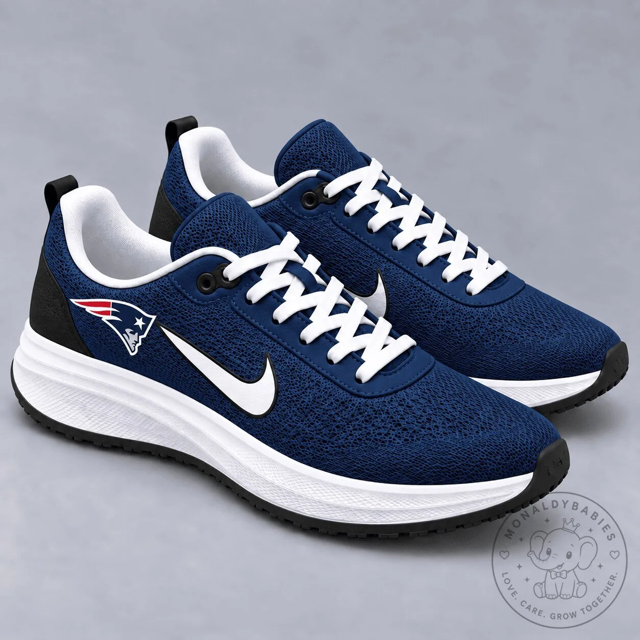 New England Patriots NFL Team Logo Blue and White Athletic Sneakers