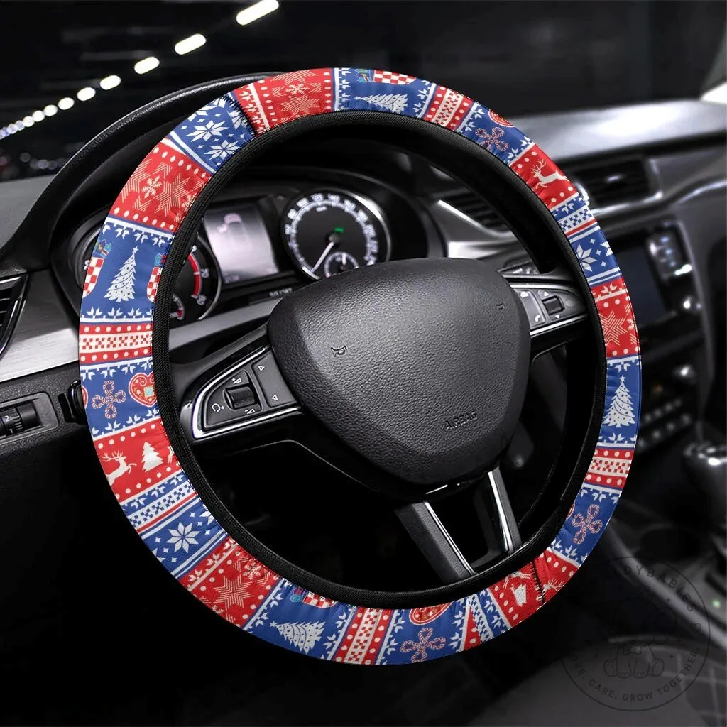 Christmas Holiday Fair Isle Pattern Car Steering Wheel Cover
