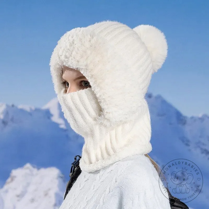 White Knit Beanie Hat with Faux Fur Lining and Pom-Pom 2 White Knit Beanie Hat with Faux Fur Lining and Pom-Pom